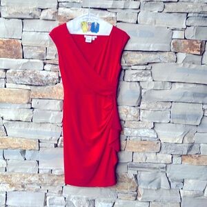 True Red Christmas dress. Knee length
Gathered side